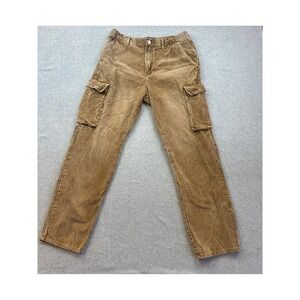 Forever 21 Men Tan Brown Corduroy Cargo Pants Straight Leg Size 32 Utility Work